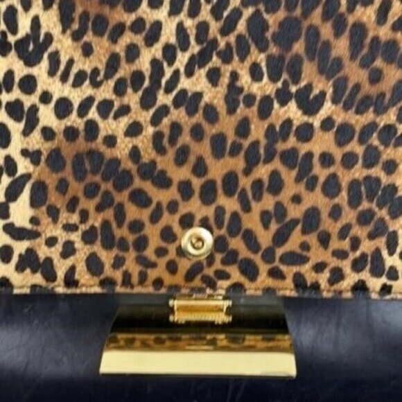 Vince Camuto Leopard Print Black Italian Leather Handbag Crossbody w/ chain - Picture 4 of 12